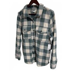 O'Neill Green and White Fleece Plaid Button-Up Shacket